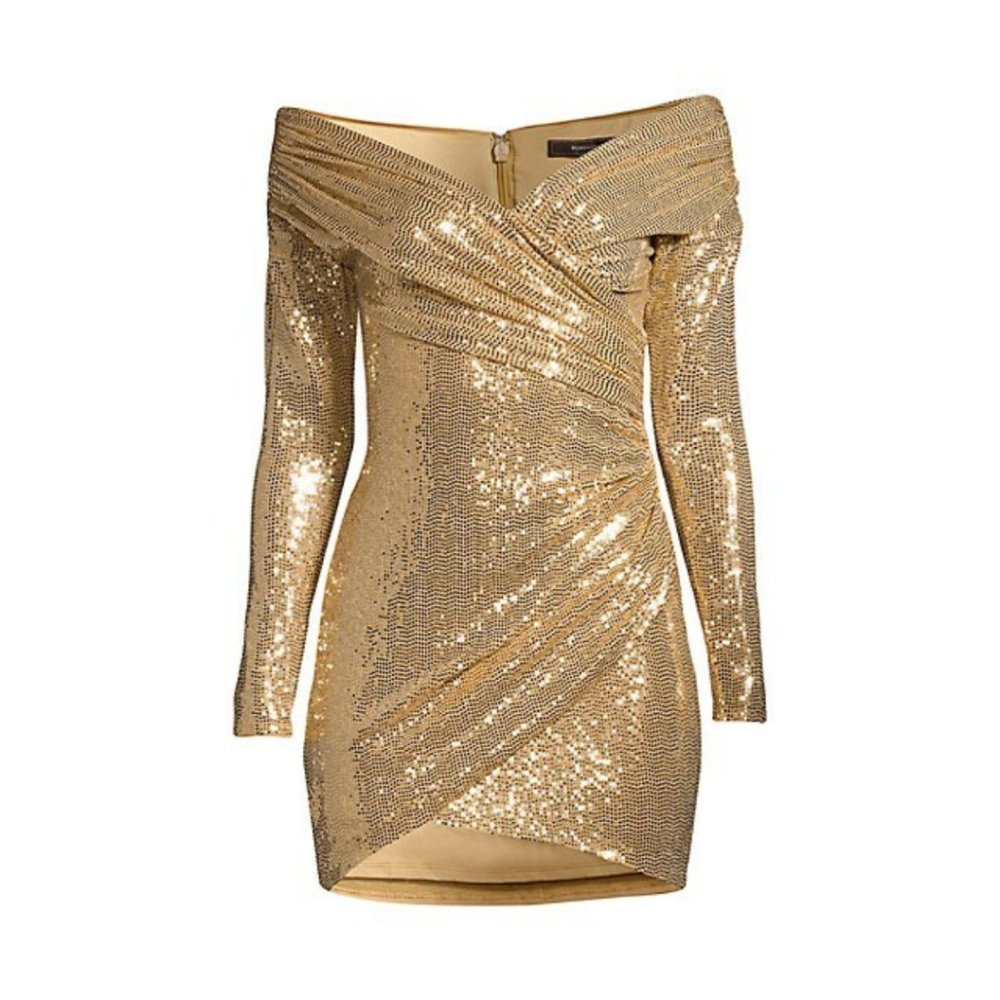 BCBG off-the-shoulder ruched cocktail dress
